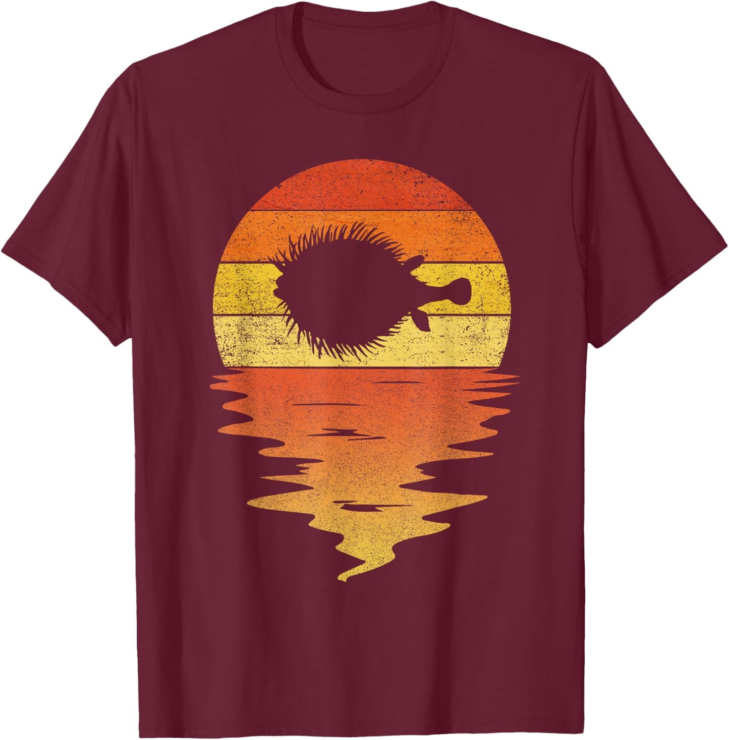 Sea Pufferfish shirt retro sunset 70s vintage puffer fish T-Shirt - T-Shirt | Maroon