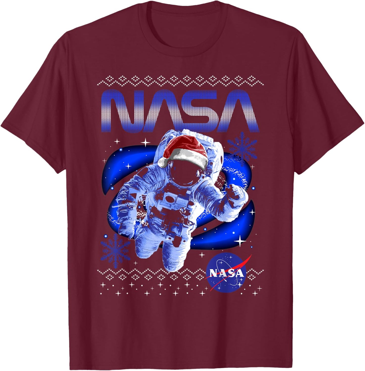 NASA Astronaut Santa Hat Logo Ugly Sweater T-Shirt - T-Shirt | Maroon