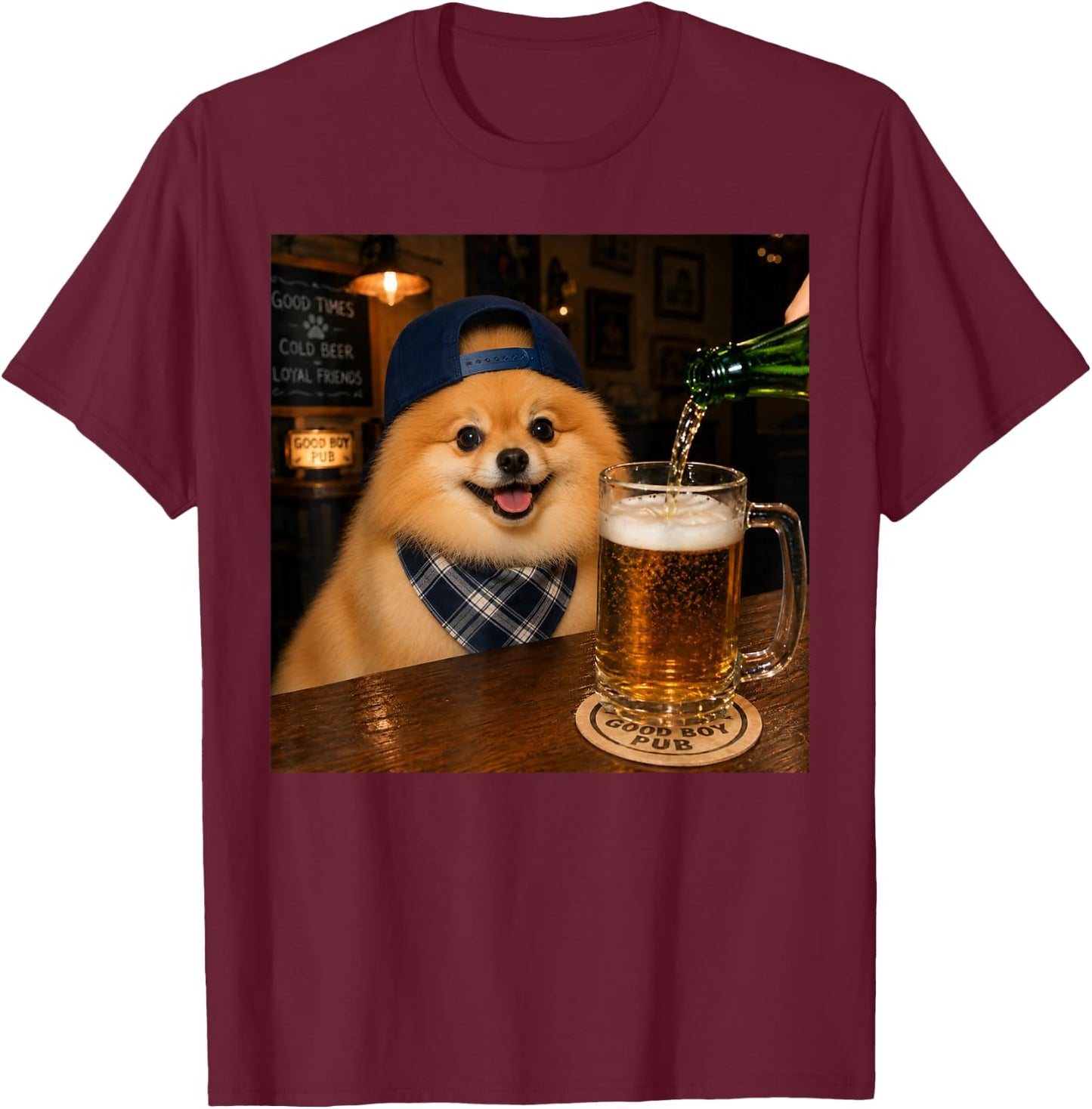 Pomeranian Drinking Beer Funny Dog Meme T-Shirt - T-Shirt | Maroon