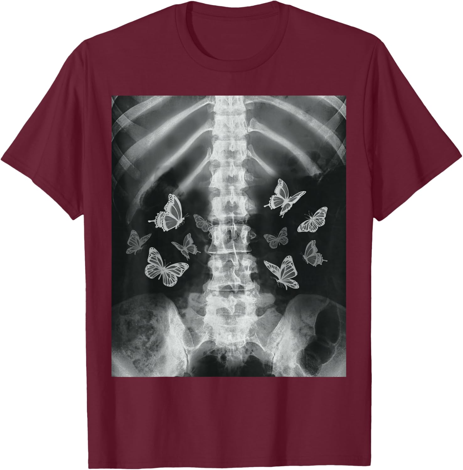 Skeleton Xray Butterfly Egirl y2k Harajuku Dark Grunge Edgy T-Shirt - T-Shirt | Maroon