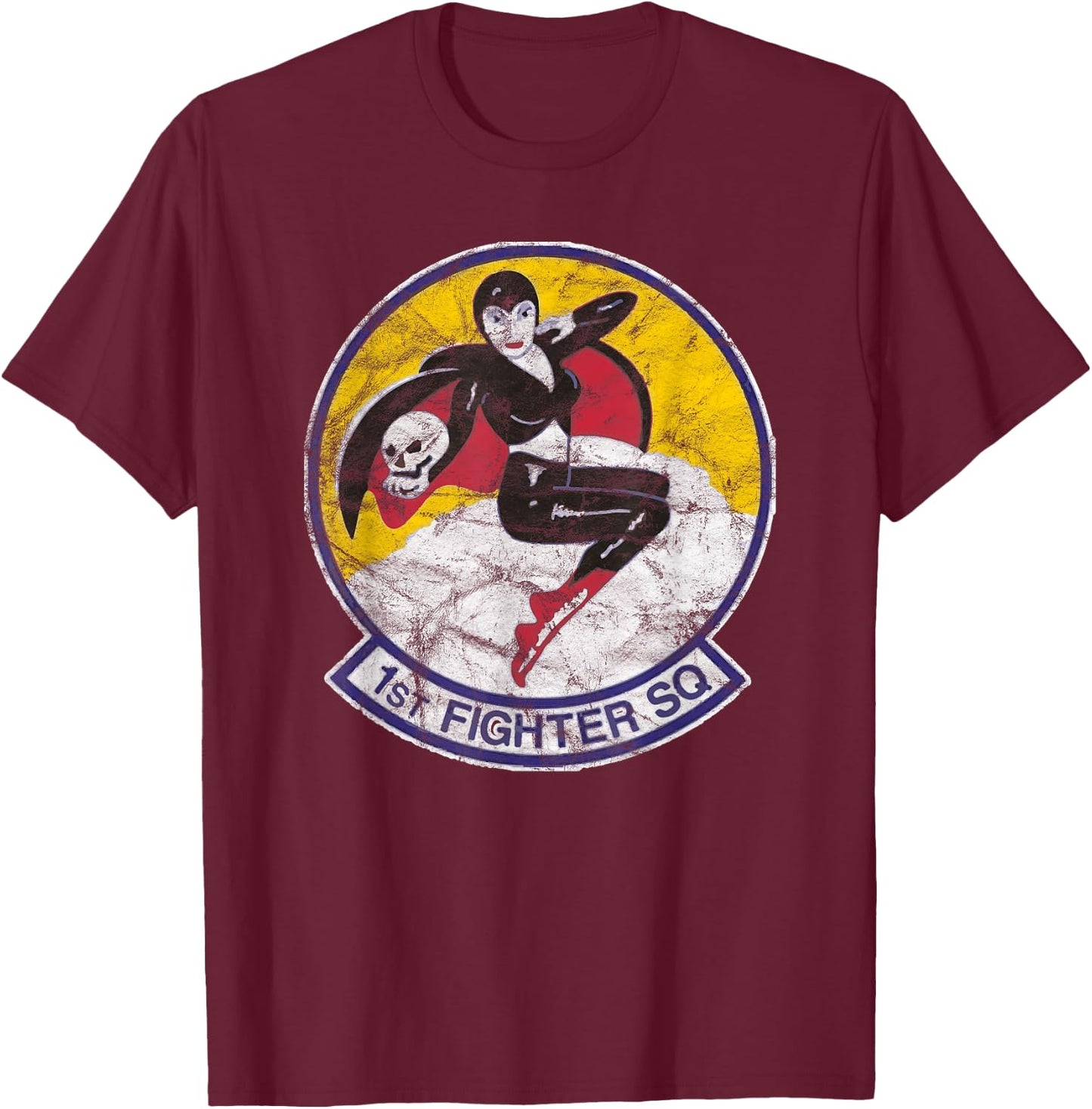 1st Fighter Squadron Vintage Patch Insignia T-Shirt - T-Shirt | Maroon
