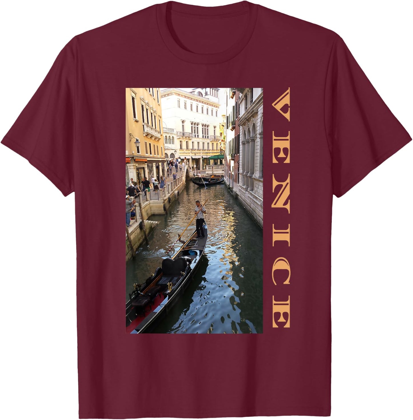 Venice Italy Canal Gondola Travel Souvenirs Photography T-Shirt - T-Shirt | Maroon