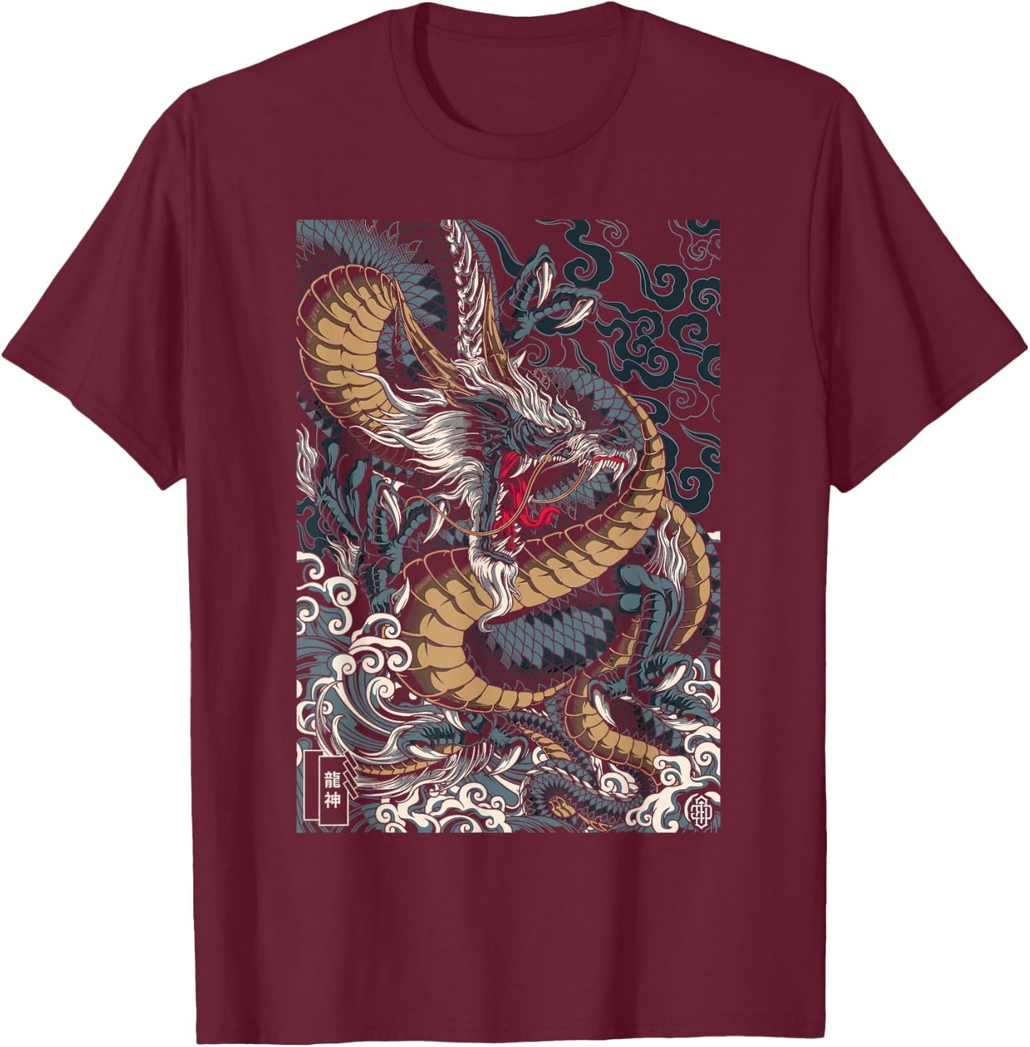 Japanese Tokyo Dragon Asian inspired retro 80 style Graphic T-Shirt - T-Shirt | Maroon