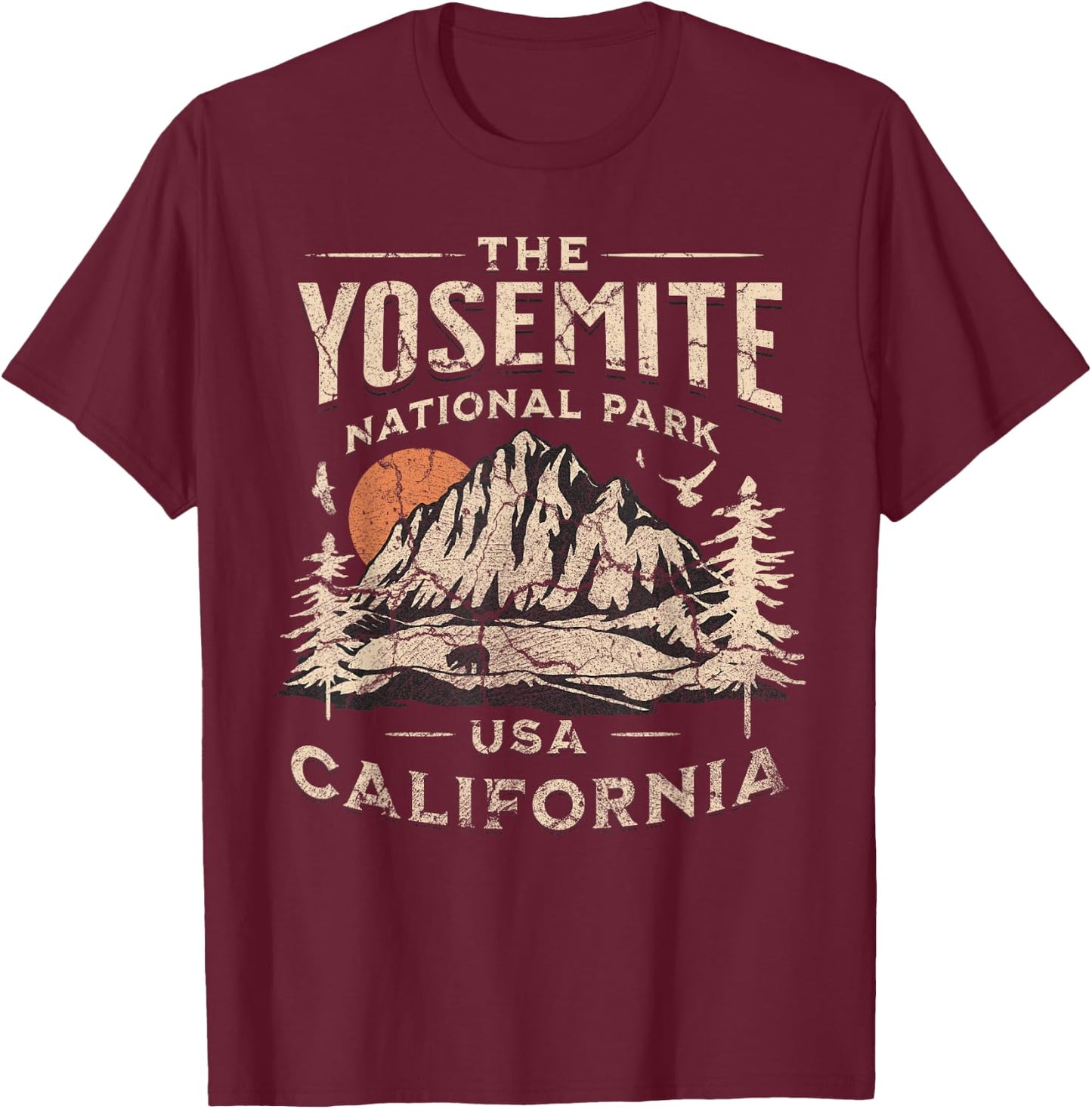 Yosemite National Park California Hike Outdoors Vintage T-Shirt - T-Shirt | Maroon