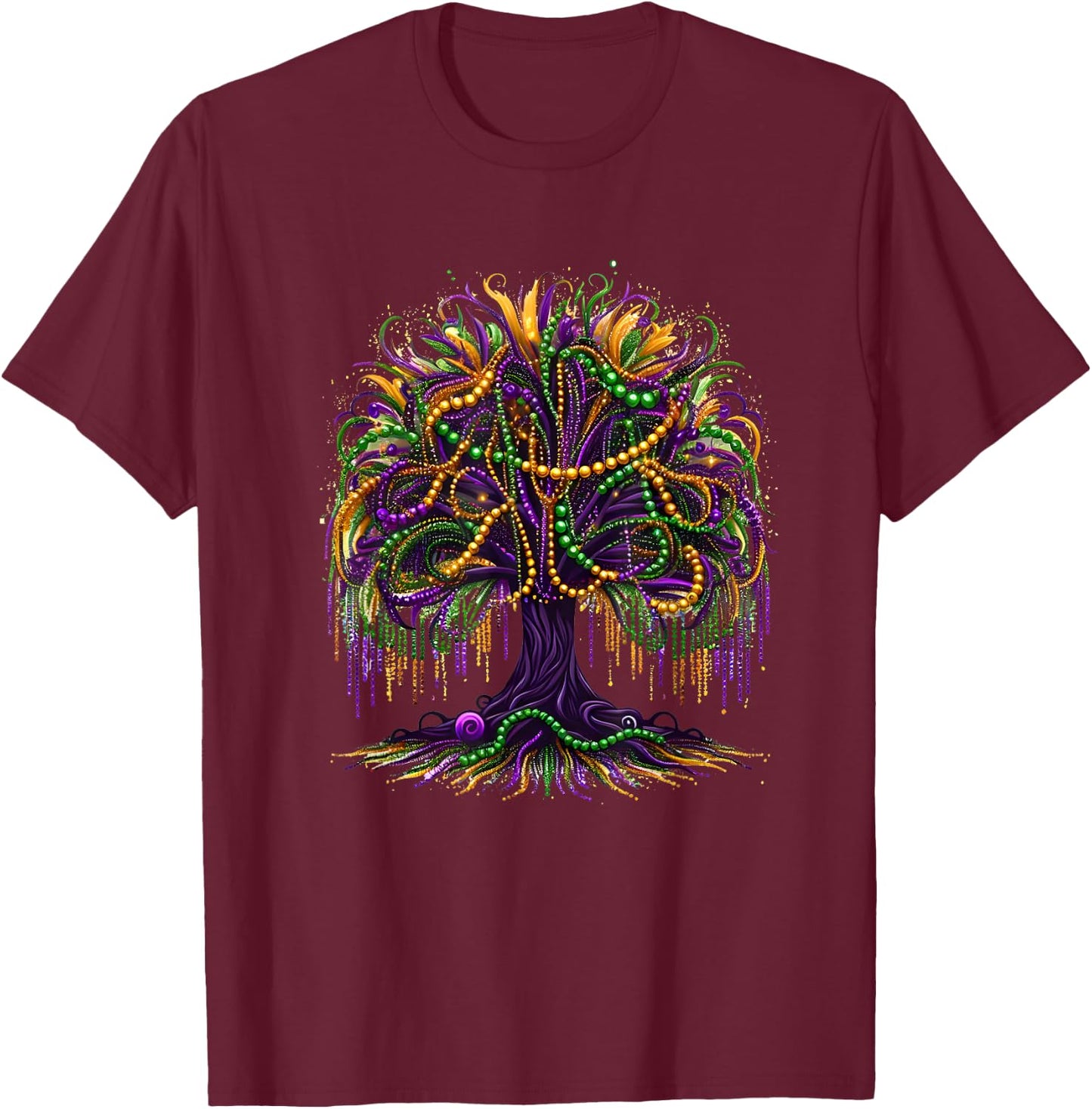Mardi Gras Beads Tree Carnival New Orleans 2025 T-Shirt - T-Shirt | Maroon