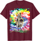 Cat Riding Pug Dog Trippy Tie Dye Men Women Girls Kids T-Shirt - T-Shirt | Maroon