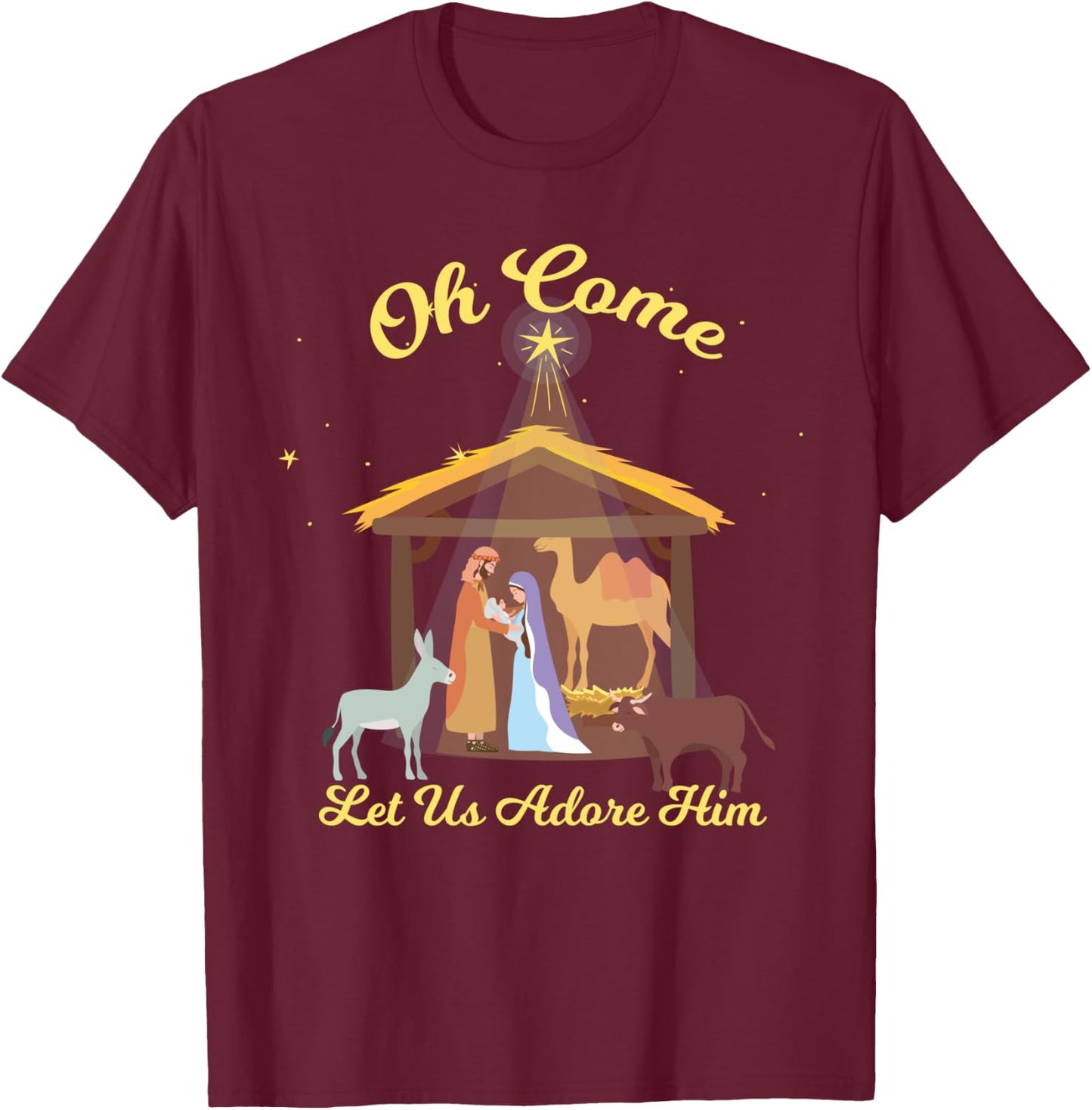 Let us Adore Him - Christmas Advent Nativity Scene North T-Shirt - T-Shirt | Maroon