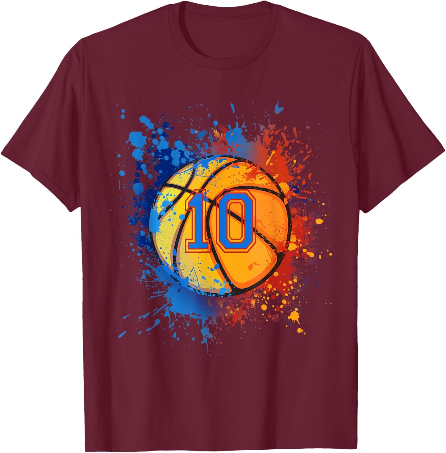 10 Years Old 10th Birthday Basketball Gift Boys Party T-Shirt - T-Shirt | Maroon