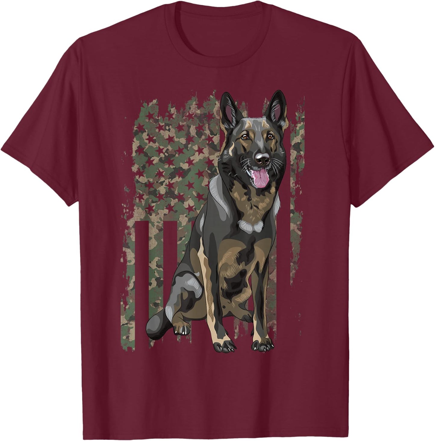 German Shepherd Shirt Patriotic Camo American Flag Dog Breed T-Shirt - T-Shirt | Maroon