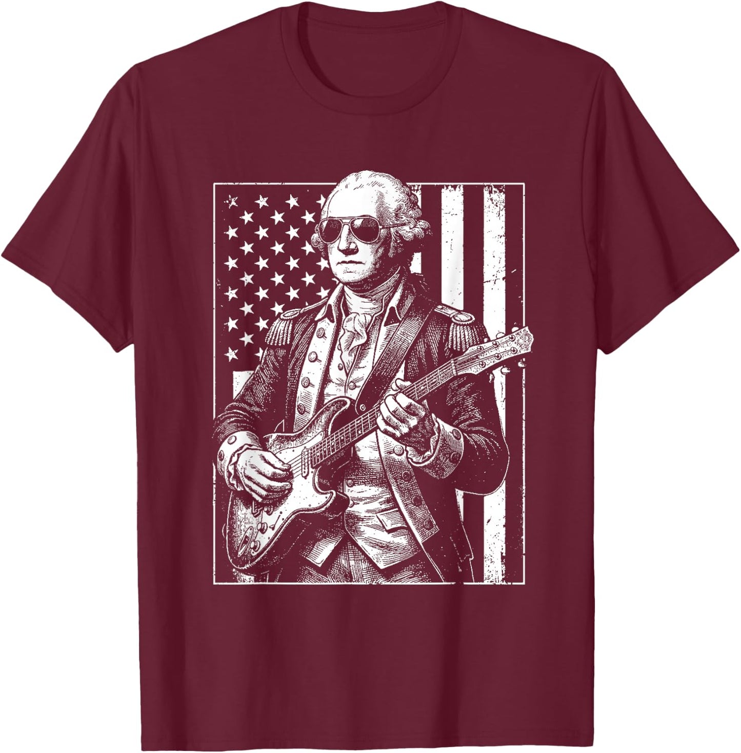 George Washington Playing Guitar Vintage Funny Humor Top T-Shirt - T-Shirt | Maroon