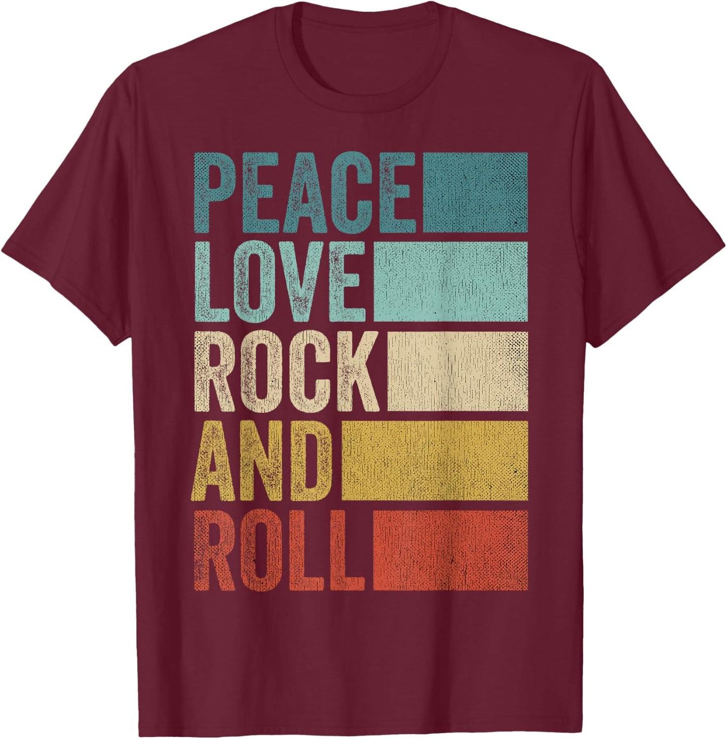 Retro Rocknroll Music Peace Love Rock And Roll T-Shirt - T-Shirt | Maroon