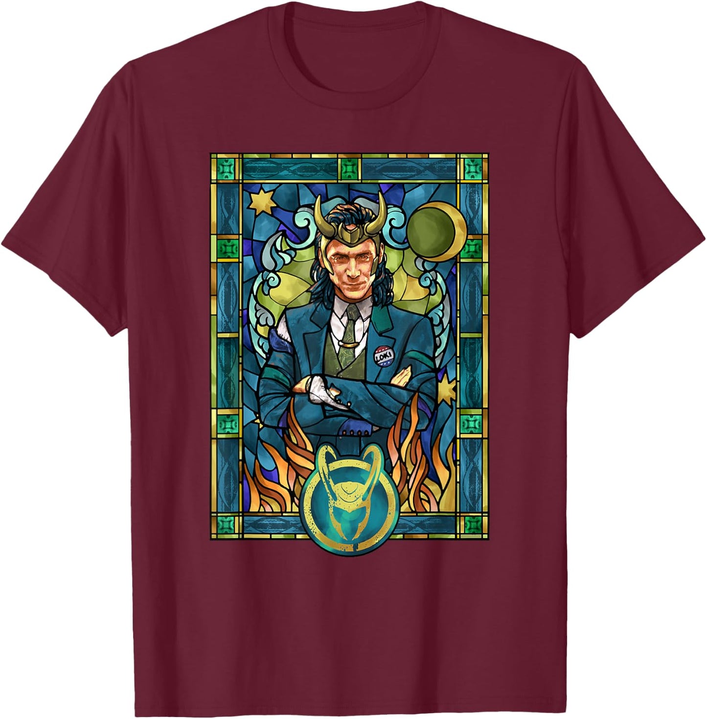 Marvel Loki Stained Glass Portrait T-Shirt - T-Shirt | Maroon