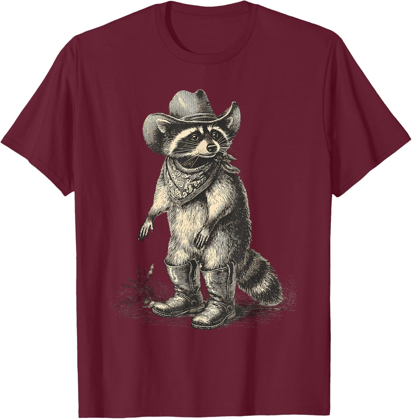 Vintage Raccoon Cowboy Trash Panda Cowgirl Western Country T-Shirt - T-Shirt | Maroon