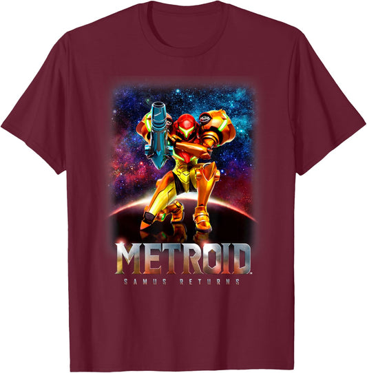 Nintendo Metroid Samus Returns Portrait Graphic T-Shirt - T-Shirt | Maroon
