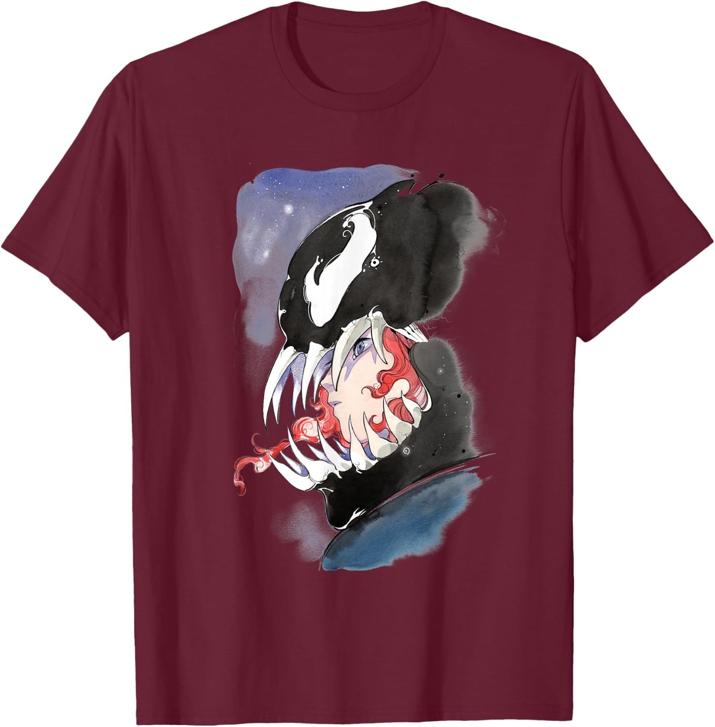 Marvel Comics Venom Symbiote Watercolor Profile T-Shirt - T-Shirt | Maroon