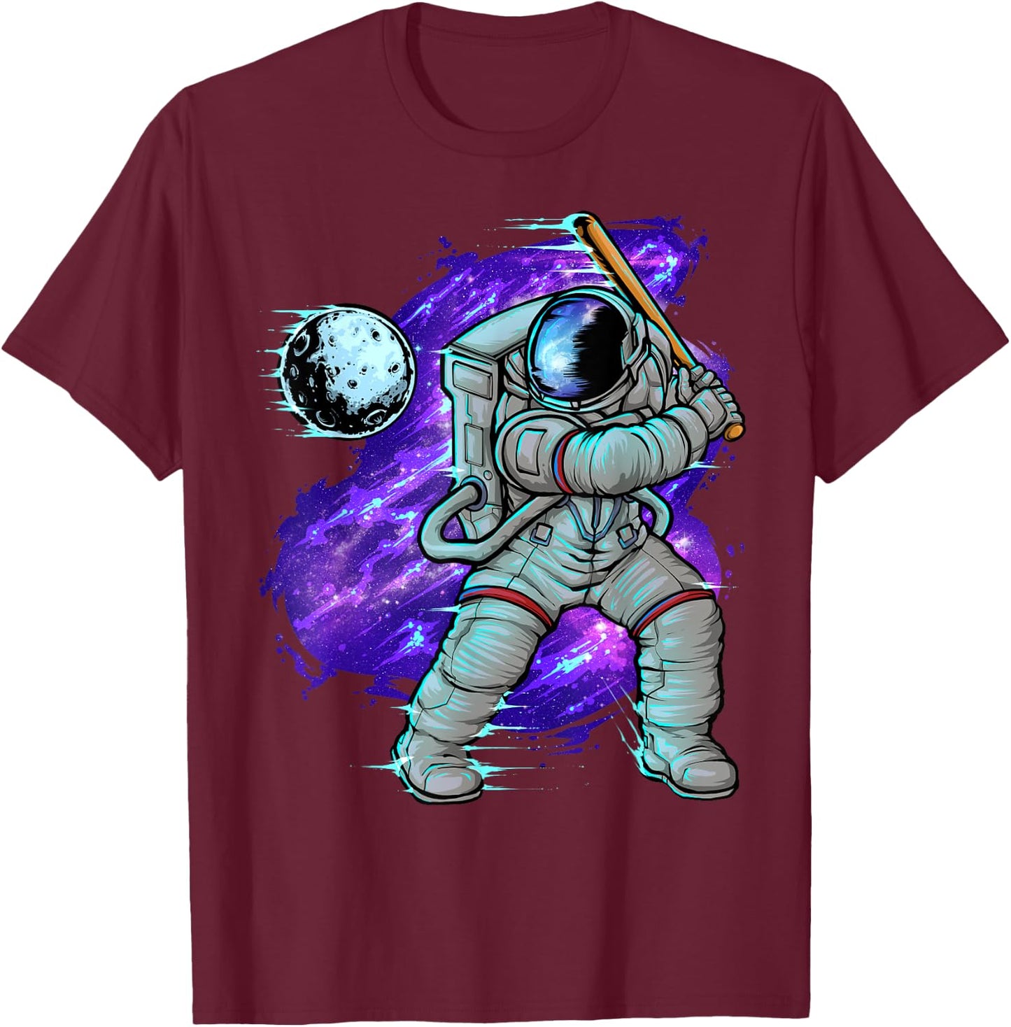 Astronaut Baseball Batter Outer Space T-Shirt - T-Shirt | Maroon