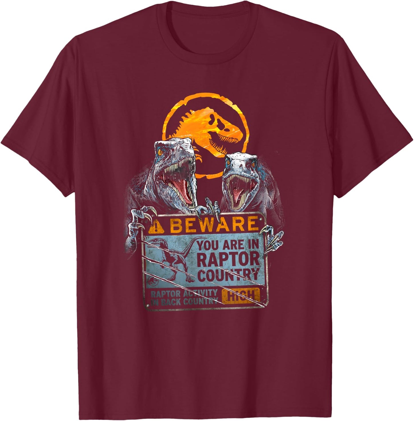 Jurassic World: Dominion Beware You Are In Raptor Country T-Shirt - T-Shirt | Maroon
