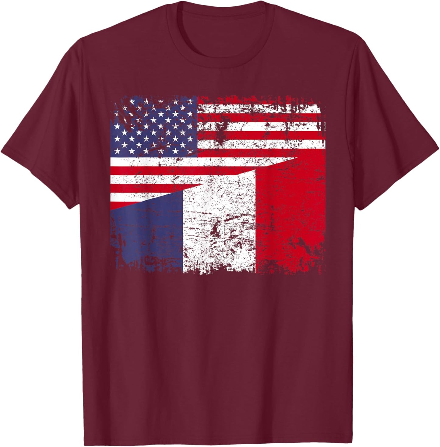 FRENCH ROOTS | Half American Flag | USA FRANCE FLAG T-Shirt - T-Shirt | Maroon