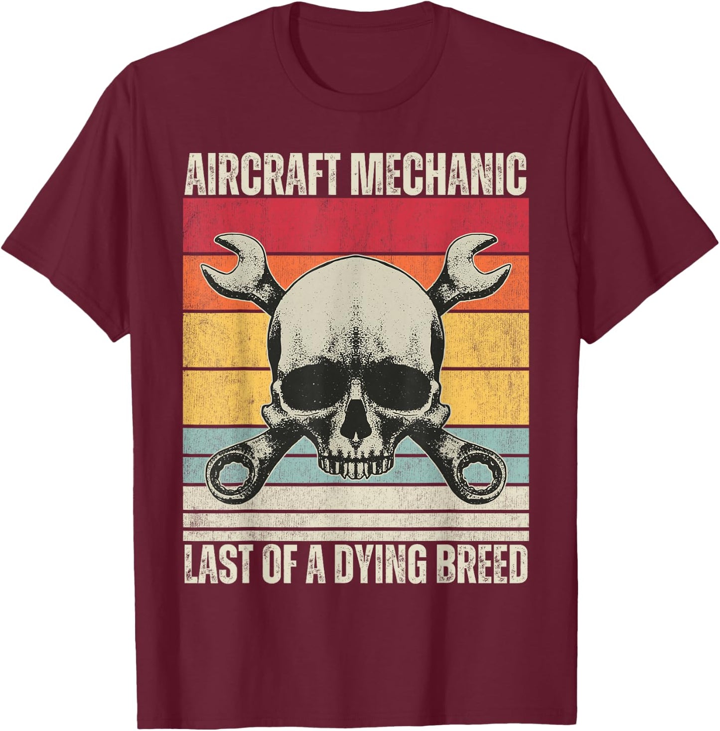 Aviation Mechanic Vintage Skull, Vintage Aircraft Mechanic T-Shirt - T-Shirt | Maroon