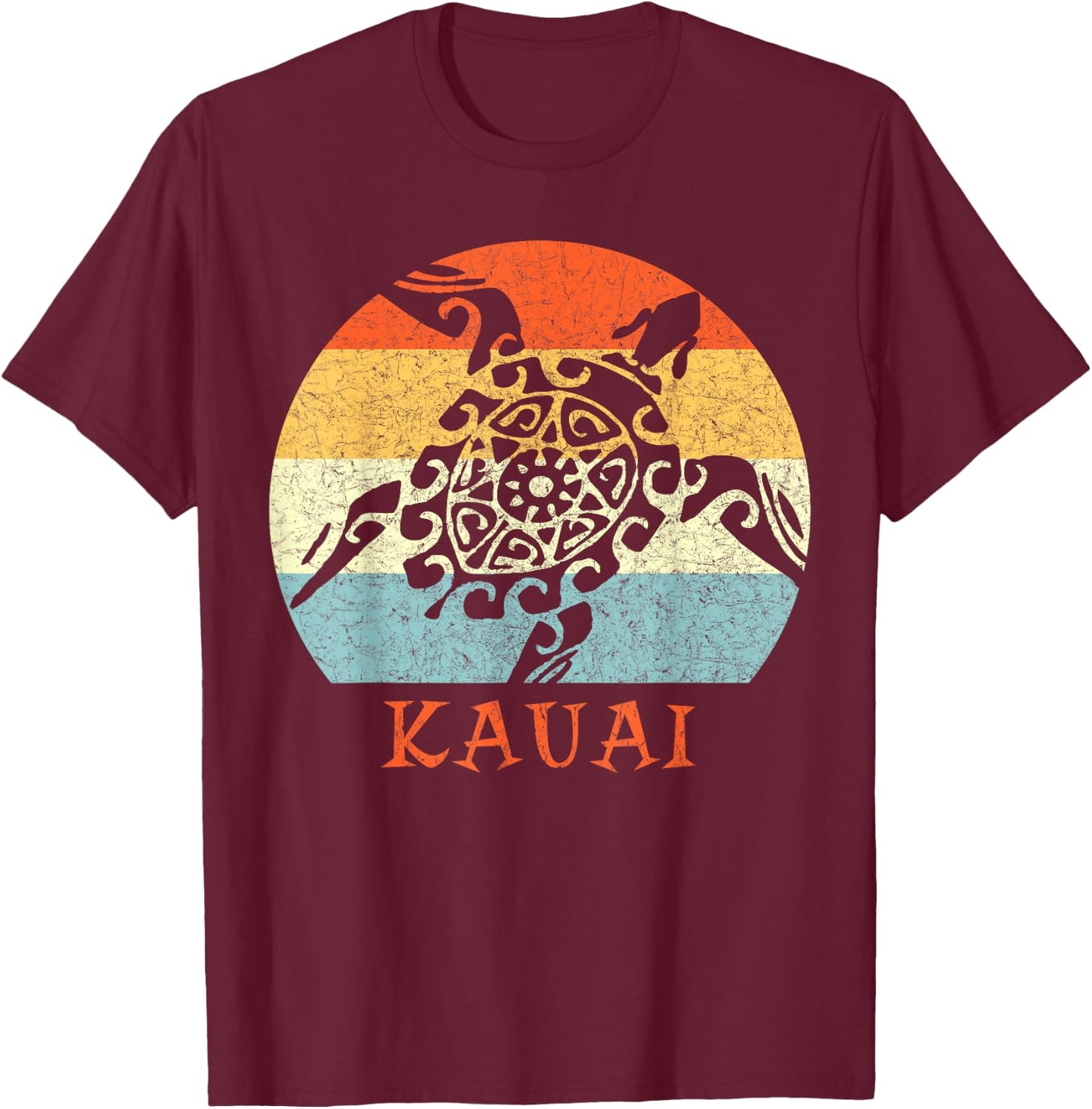 Kauai, Hawaii Vintage Retro Tribal Turtle Vacation T-Shirt - T-Shirt | Maroon