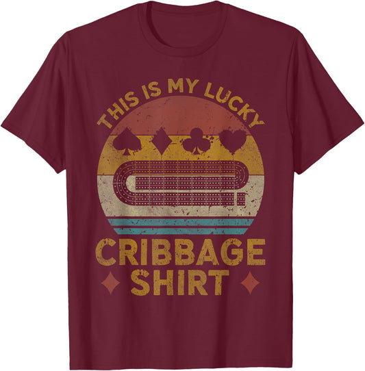 Cribbage Lucky Cribbage Lovers Vintage Cribbage Board Game T-Shirt - T-Shirt | Maroon