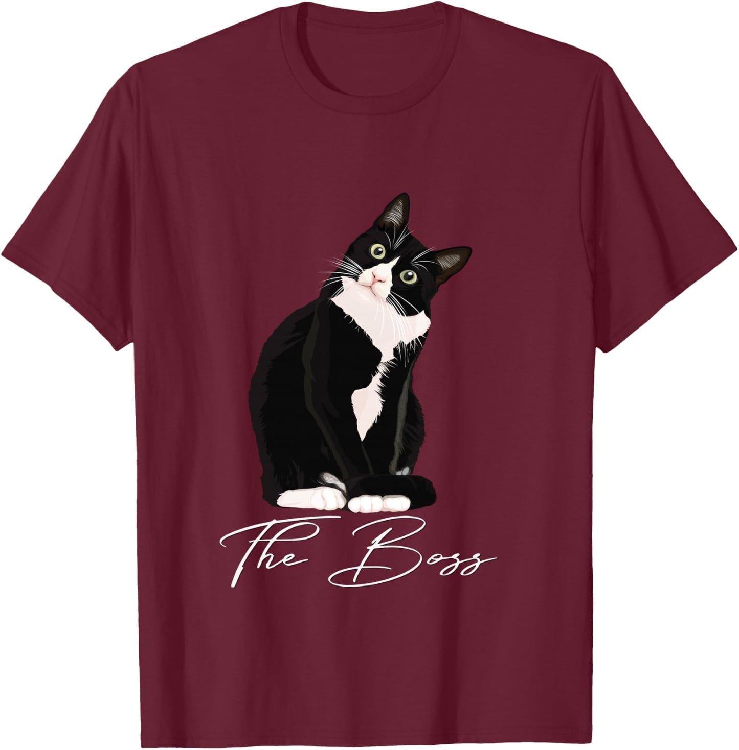 Boss Tuxedo Cat Lovers Funny Shirt for Mom Dad Gift T-Shirt - T-Shirt | Maroon