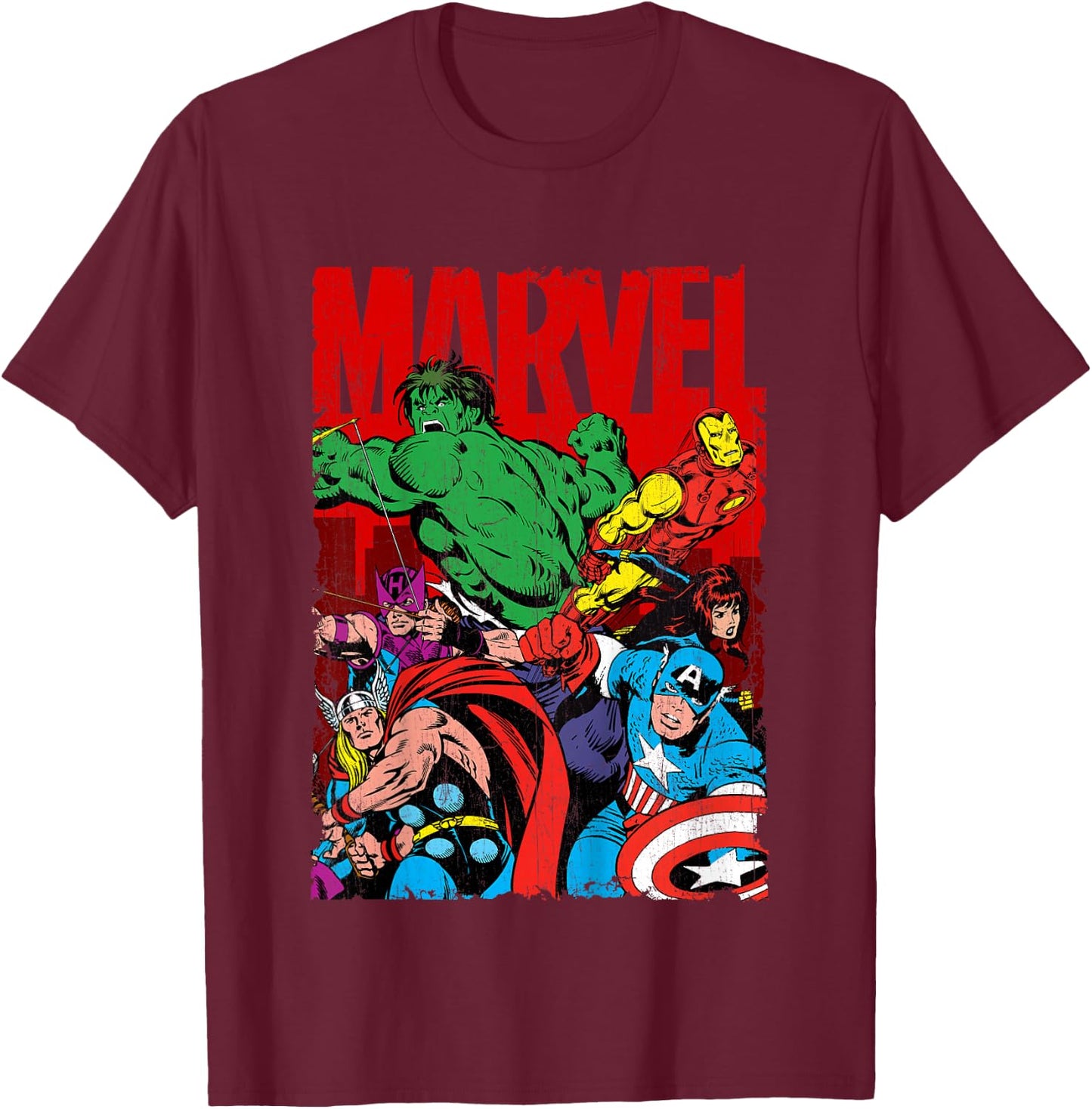 Marvel Avengers Team Retro Comic Vintage Kids T-Shirt - T-Shirt | Maroon