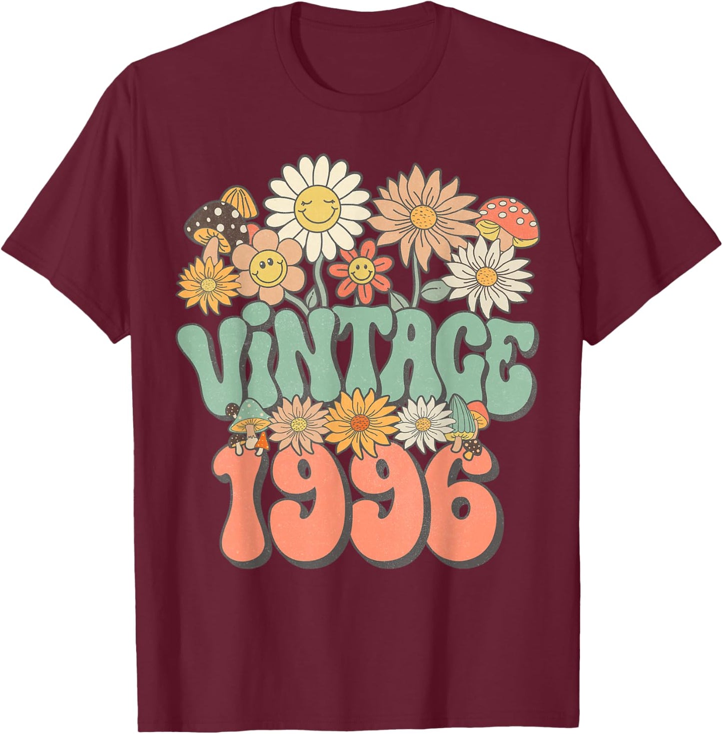 Retro Groovy Vintage 1996 Floral Hippie Daisy 30th Birthday T-Shirt - T-Shirt | Maroon