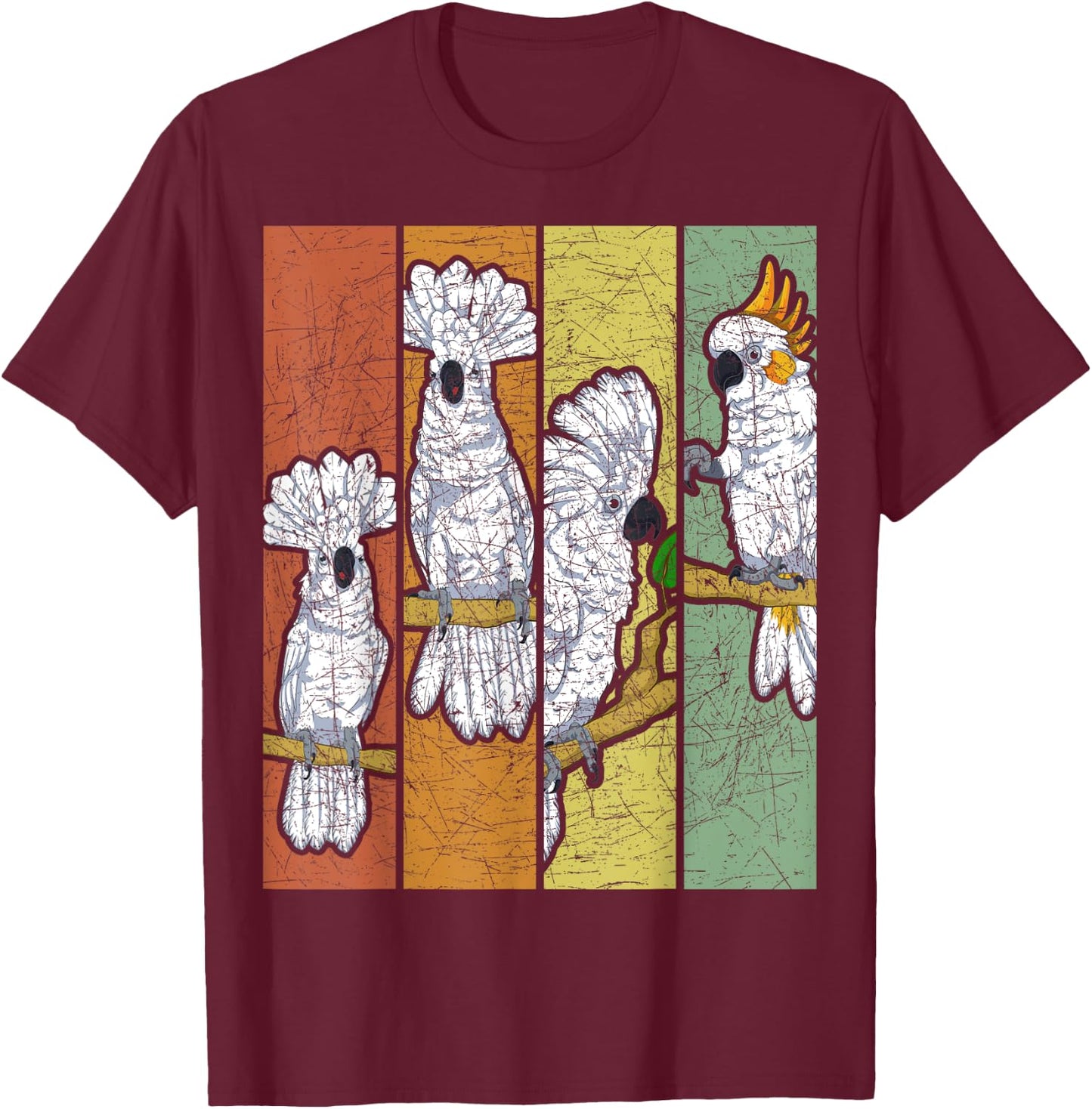 Retro Cockatoo Black T-Shirt - T-Shirt | Maroon