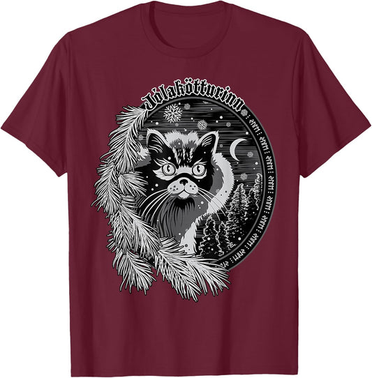 Yule Cat - Jolakotturinn - Icelandic Christmas Cat T-Shirt - T-Shirt | Maroon