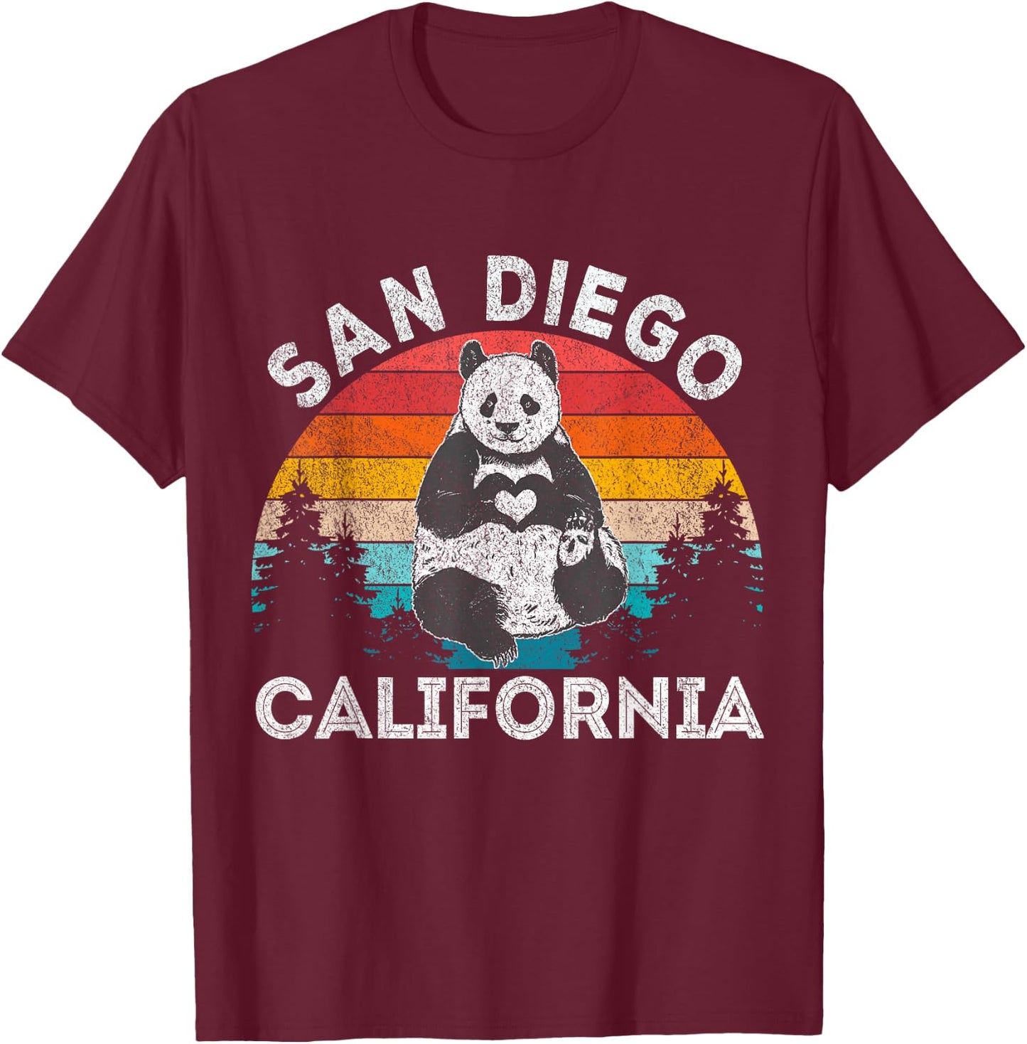 Funny San Diego Panda California Souvenir Gift San Diego Retro Panda Zoo California Vintage Black T-Shirt - T-Shirt | Maroon