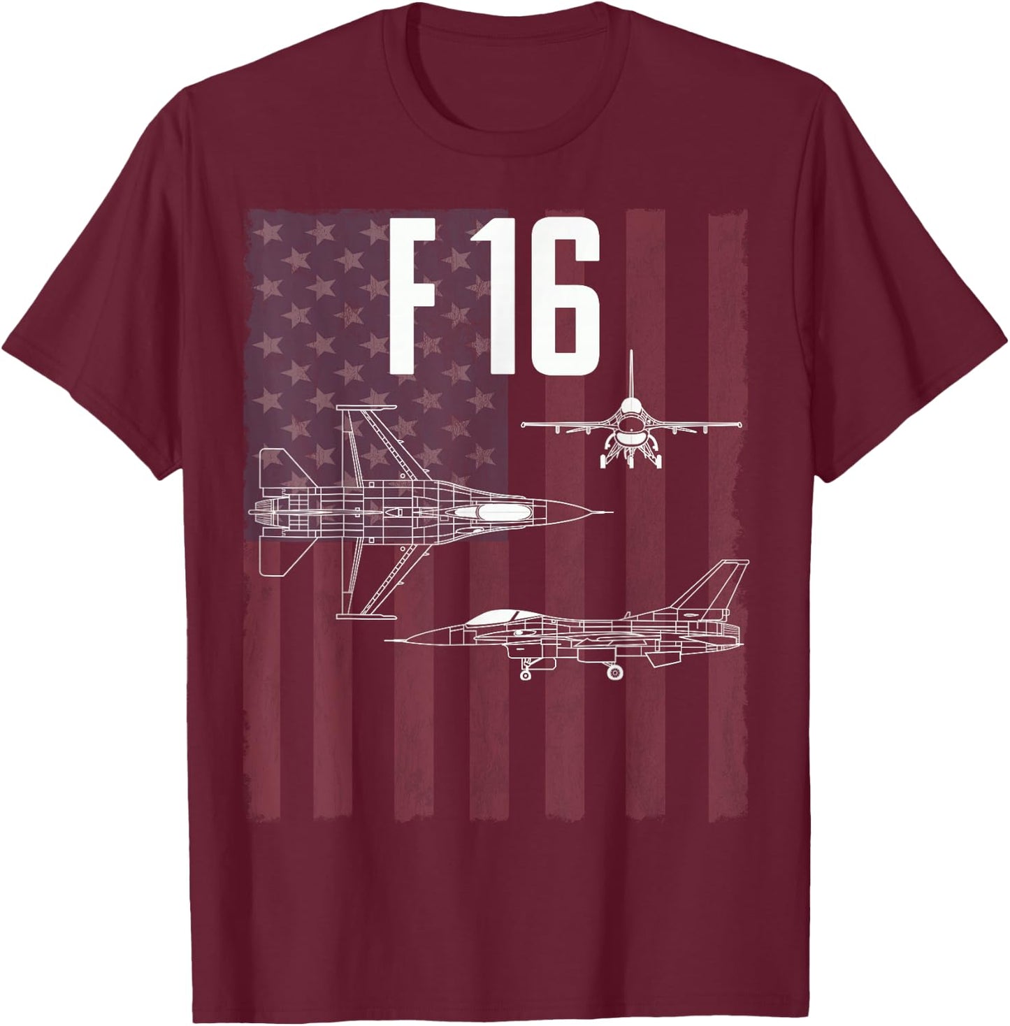 F16 USA Military Aircraft T Shirt T-Shirt - T-Shirt | Maroon