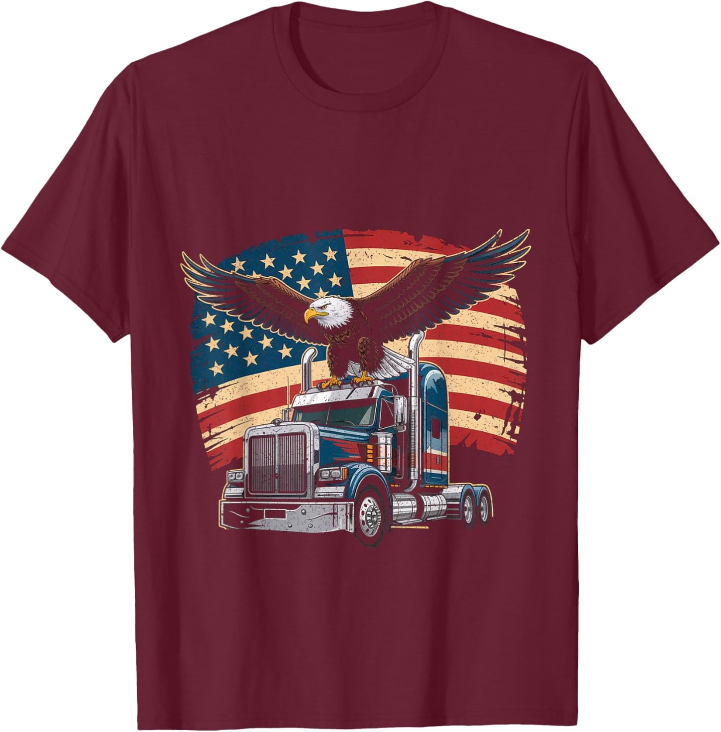 Trucker Patriotic American Flag Semi Truck Driver Eagle T-Shirt - T-Shirt | Maroon