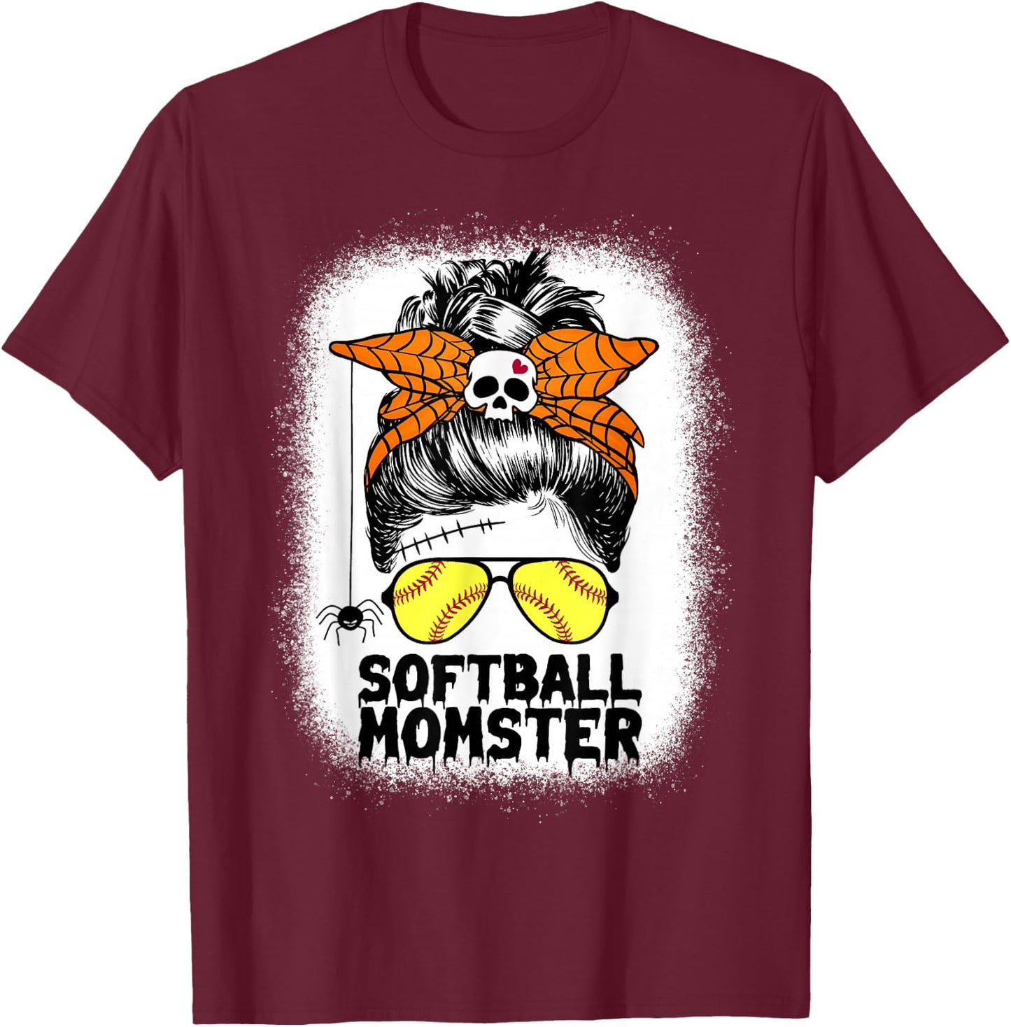 Softball Mom Life Messy Bun Halloween Women Softball Momster T-Shirt - T-Shirt | Maroon