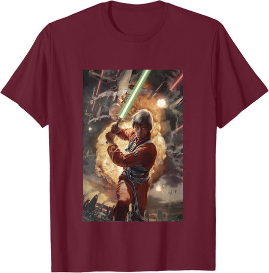 Kids Star Wars Classic Luke Skywalker Jedi Starfighter Painting T-Shirt - T-Shirt | Maroon
