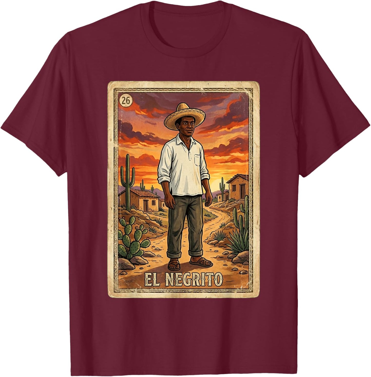 Traditional Mexican Card Game N.26 El negrito T-Shirt - T-Shirt | Maroon