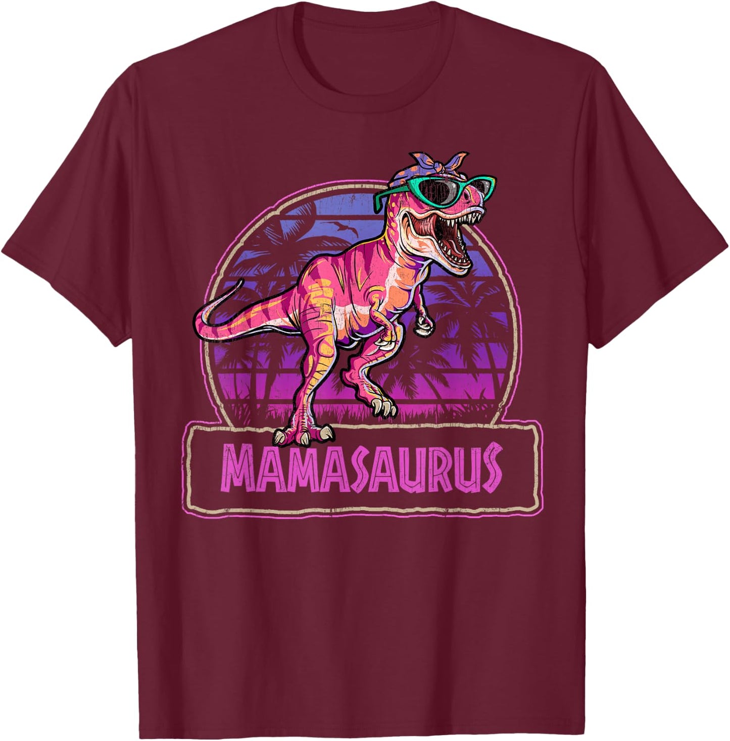 Mamasaurus T Rex Mama Saurus Women Dinosaur Family Matching T-Shirt - T-Shirt | Maroon