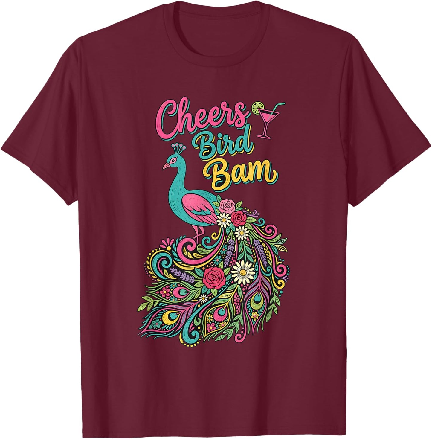Cheers Bird bam Retro Funny Mahjong Player T-Shirt - T-Shirt | Maroon