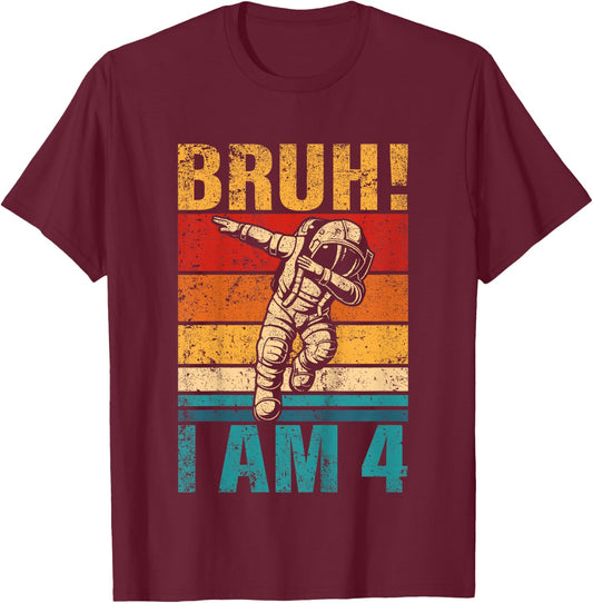 4 Year Old Birthday Astronaut Bruh It's My 4th Birthday T-Shirt - T-Shirt | Maroon