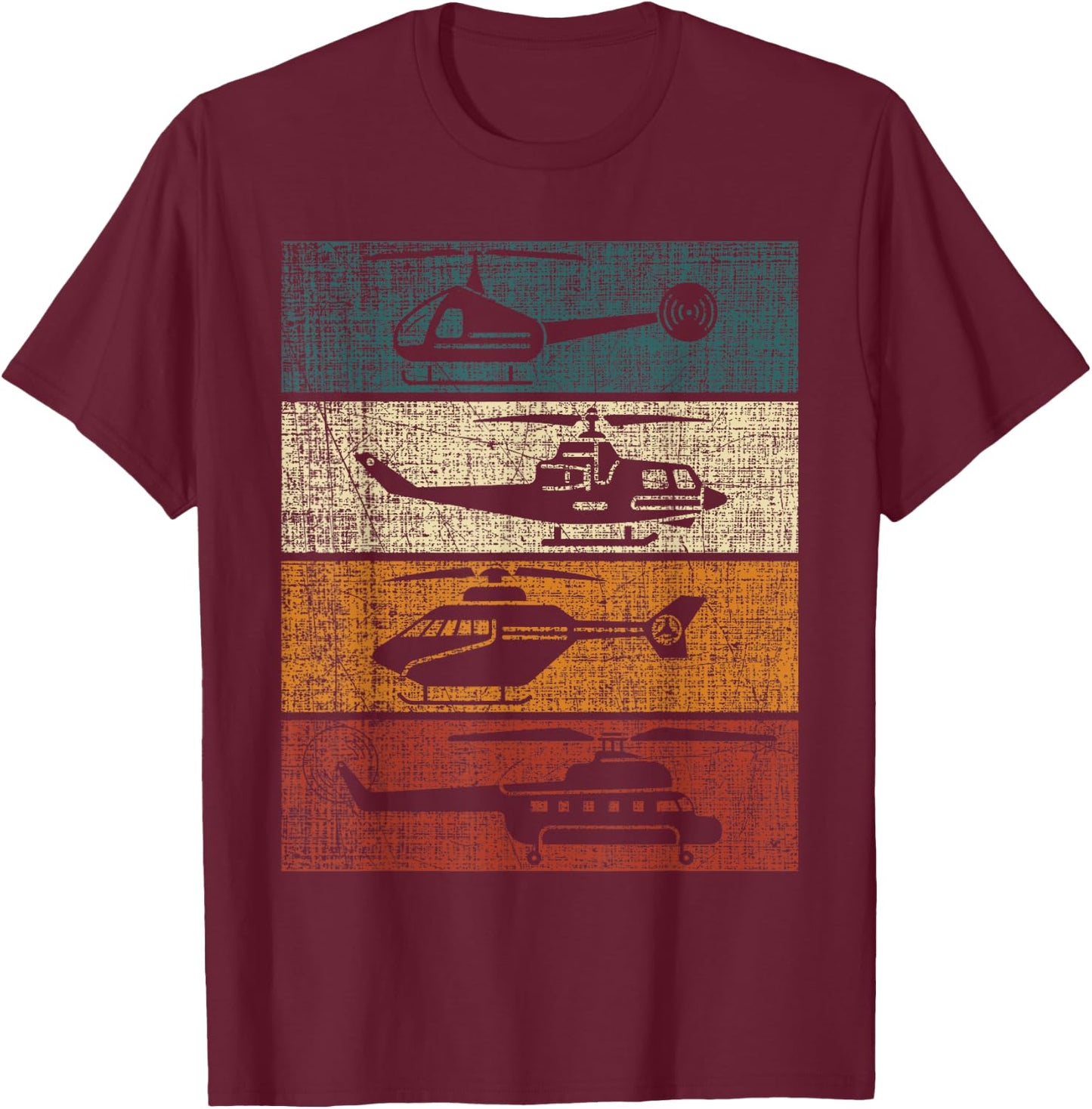 Retro Helicopter Pilot Vintage Aviation T-Shirt - T-Shirt | Maroon
