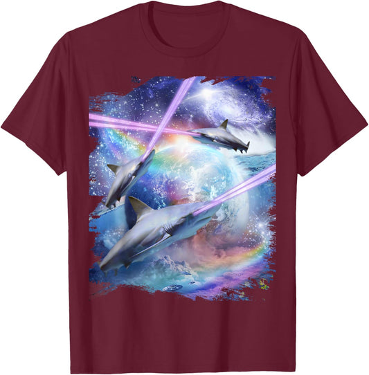 Laser Beam Eyes Shark In Space, Galaxy Sharks T-Shirt - T-Shirt | Maroon