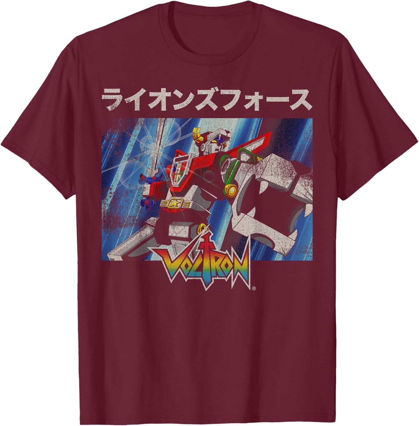 Voltron Defender of The Universe Kanji Action Scene Portrait T-Shirt - T-Shirt | Maroon