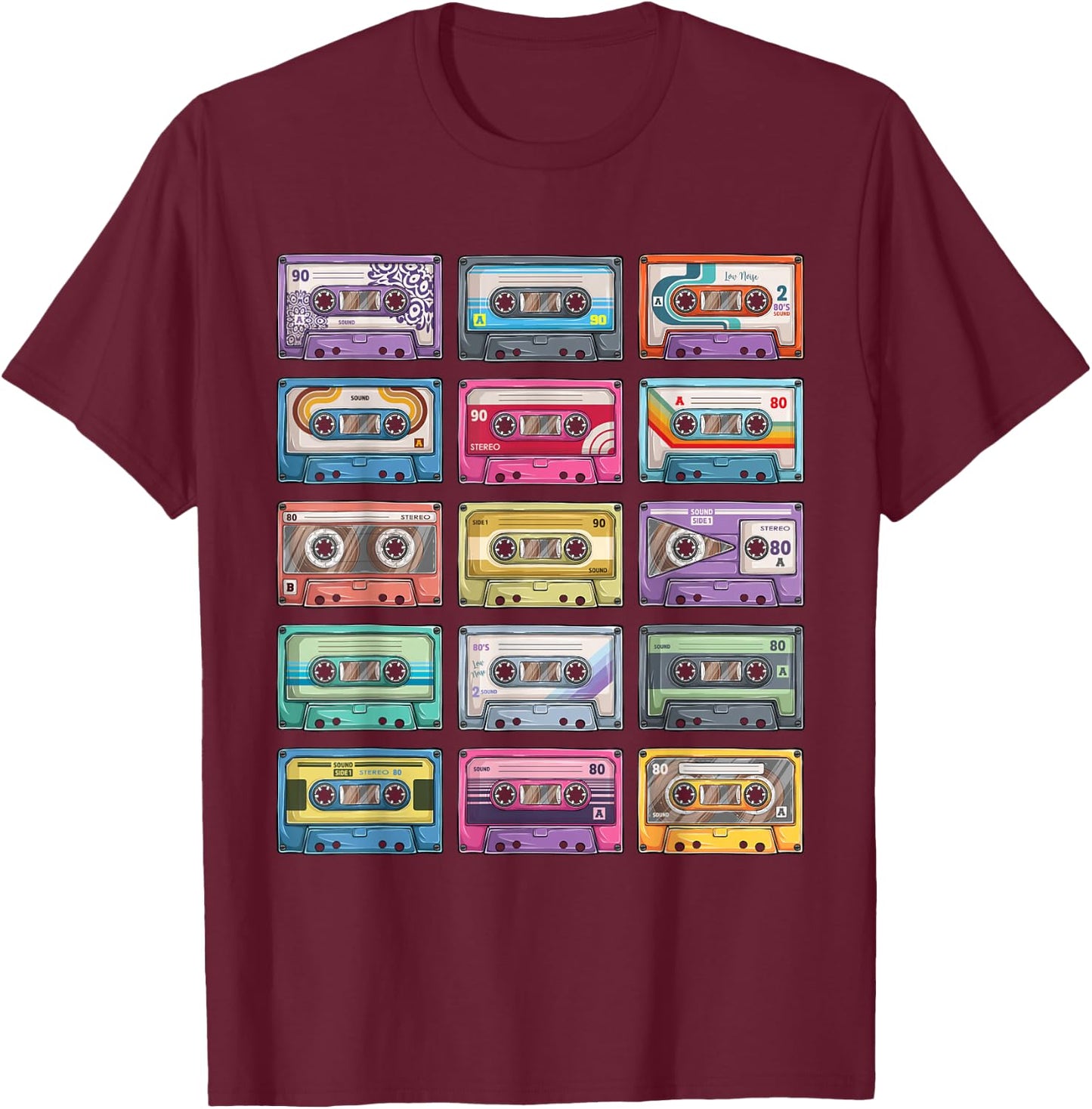 Vintage Cassette Tapes Collection 80's 90's Music Mixtape T-Shirt - T-Shirt | Maroon