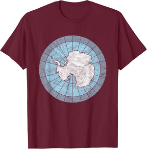Antarctic Map Minimalist Distressed Vintage 80s T-Shirt - T-Shirt | Maroon