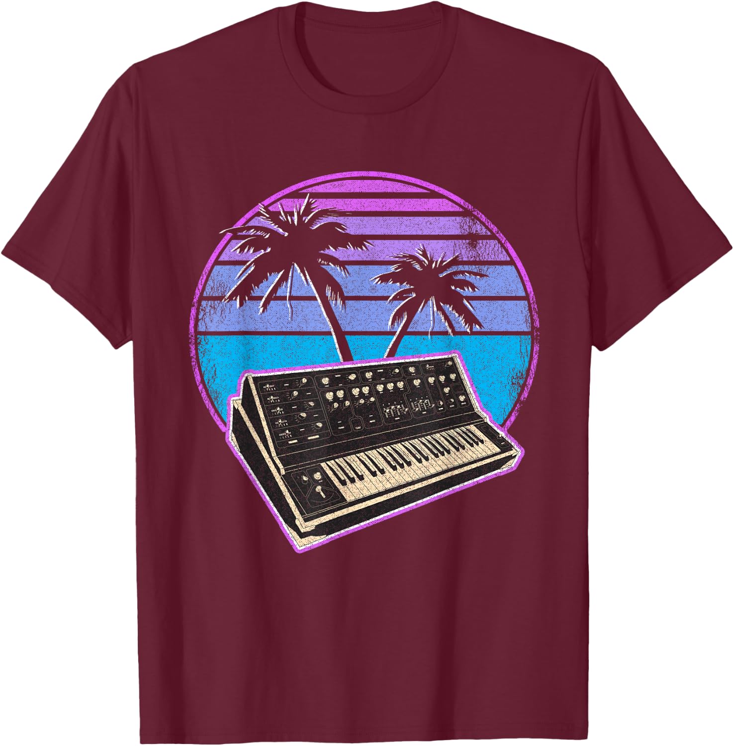 Synthwave Vintage Retrowave Pastel Goth Analog Synthesizer T-Shirt - T-Shirt | Maroon