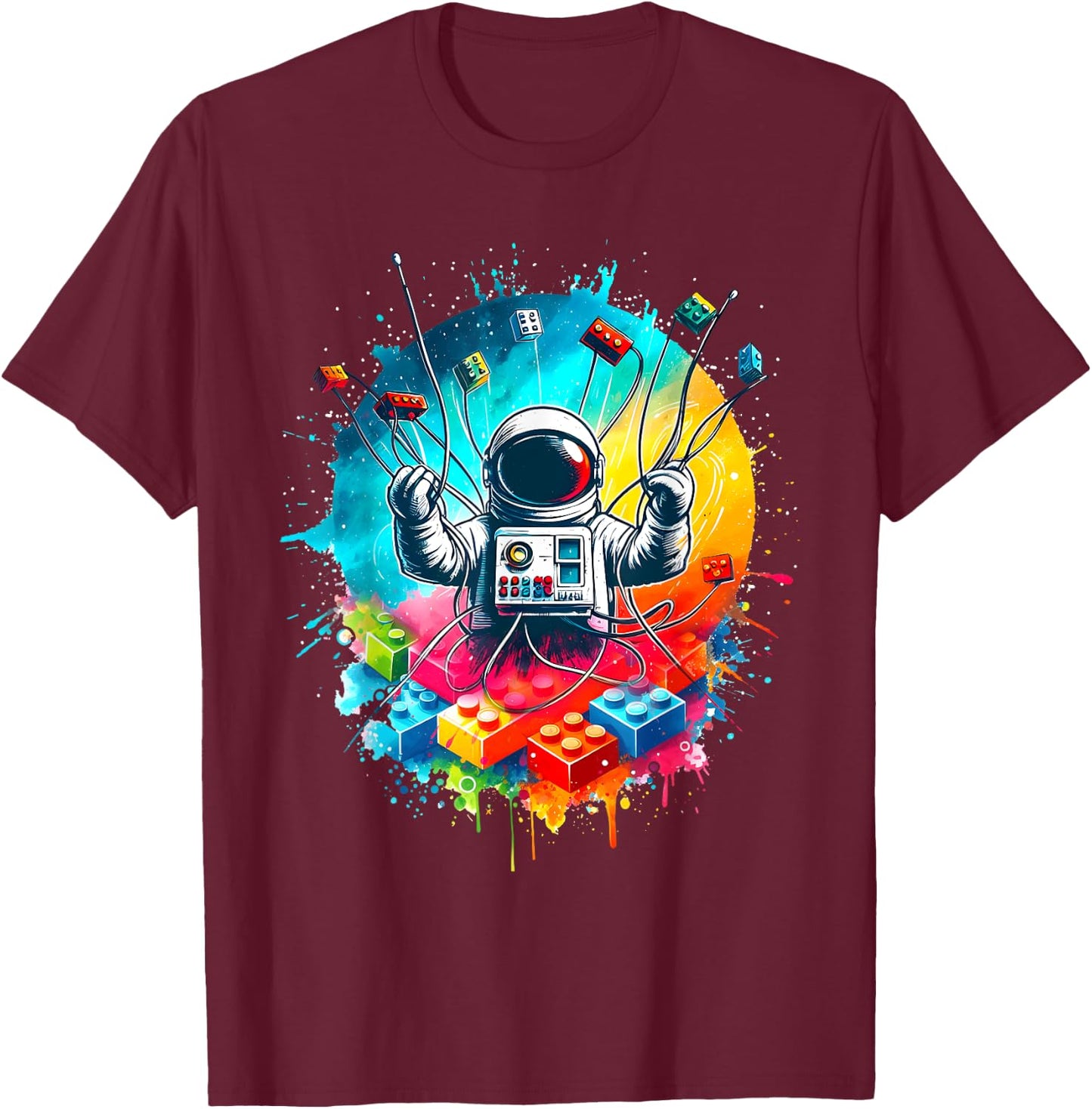 Space Astronaut Master Builder Funny Building Blocks Bricks T-Shirt - T-Shirt | Maroon