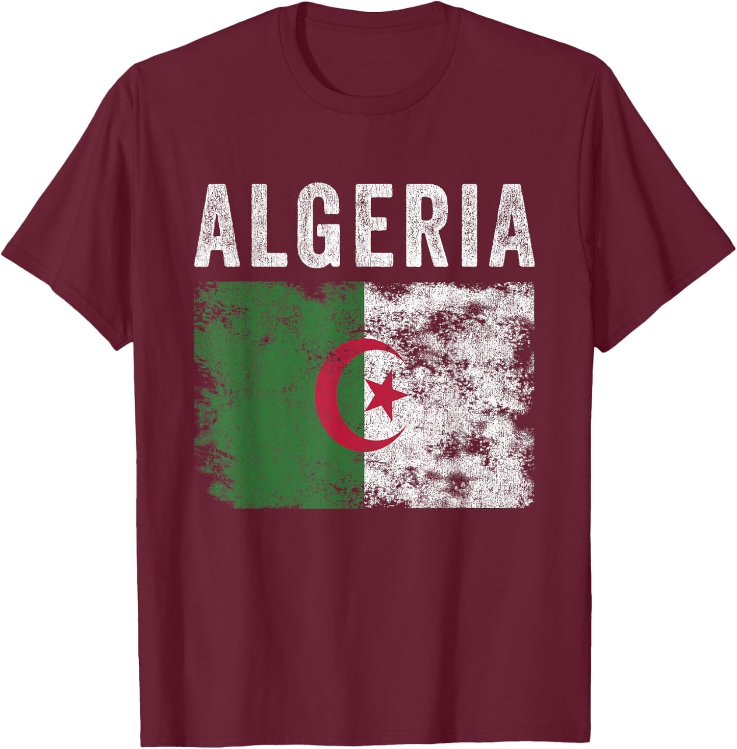 Algeria Flag Distressed - Men Women Kids - Algerian Flag T-Shirt - T-Shirt | Maroon