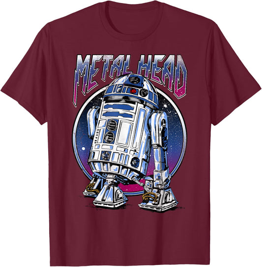Star Wars R2D2 Metal Head Vintage Disney+ T-Shirt - T-Shirt | Maroon
