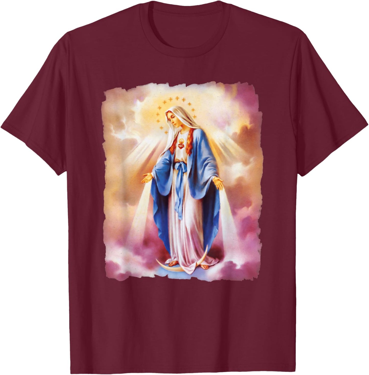 Virgin Mary Catholic Regina Maria T-Shirt - T-Shirt | Maroon