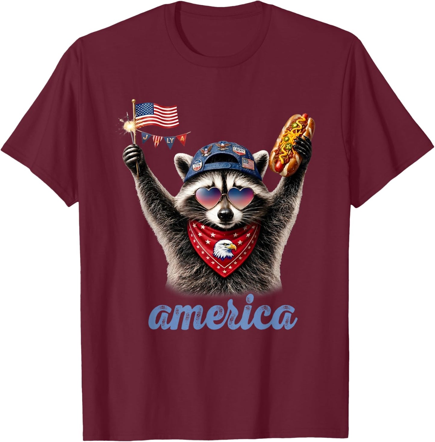 America Meme Raccoon Hot Dog 250 Years 1776 2026 4th of July T-Shirt - T-Shirt | Maroon